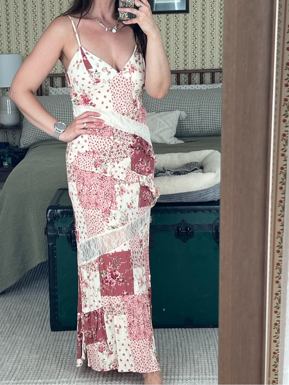 Arizona Pink and Cream Patchwork Maxi Dress